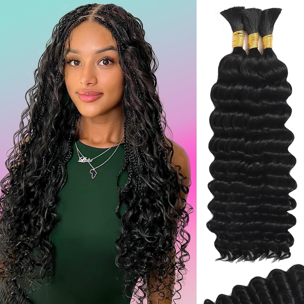 MOTFIN human braiding hair 18 inch deep wave bundle for seamless boho braids