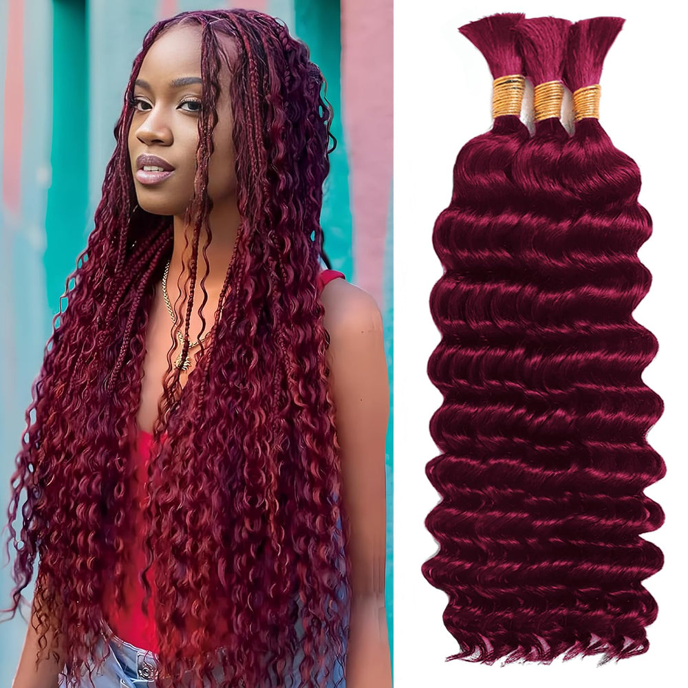 MOTFIN human braiding hair in deep wave burgundy for boho braids and vibrant look