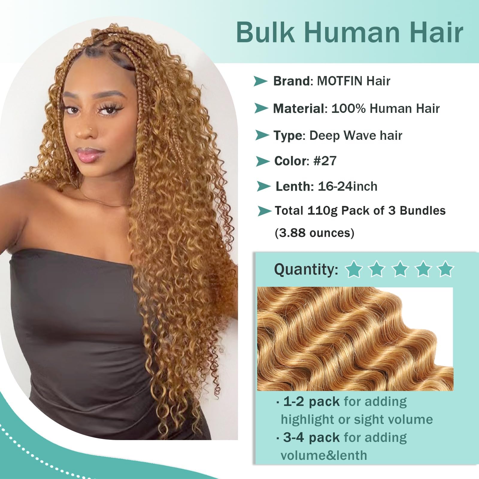 MOTFIN wet and wavy hair 3 bundles pack ready for quick braid looks.