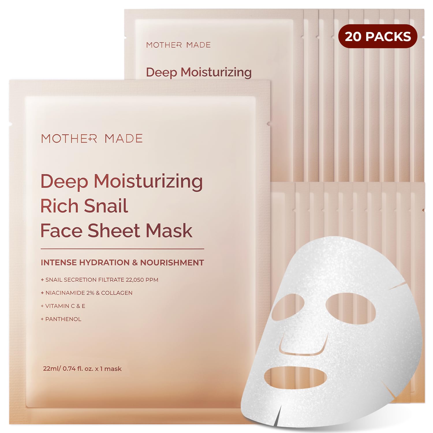 Mother Made Glowing Glass Skin snail mask 20-pack for deep hydration and radiant skin