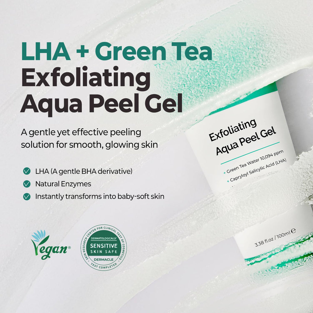MOTHER MADE LHA exfoliating aqua peel gel on textured hands demonstrates routine use.