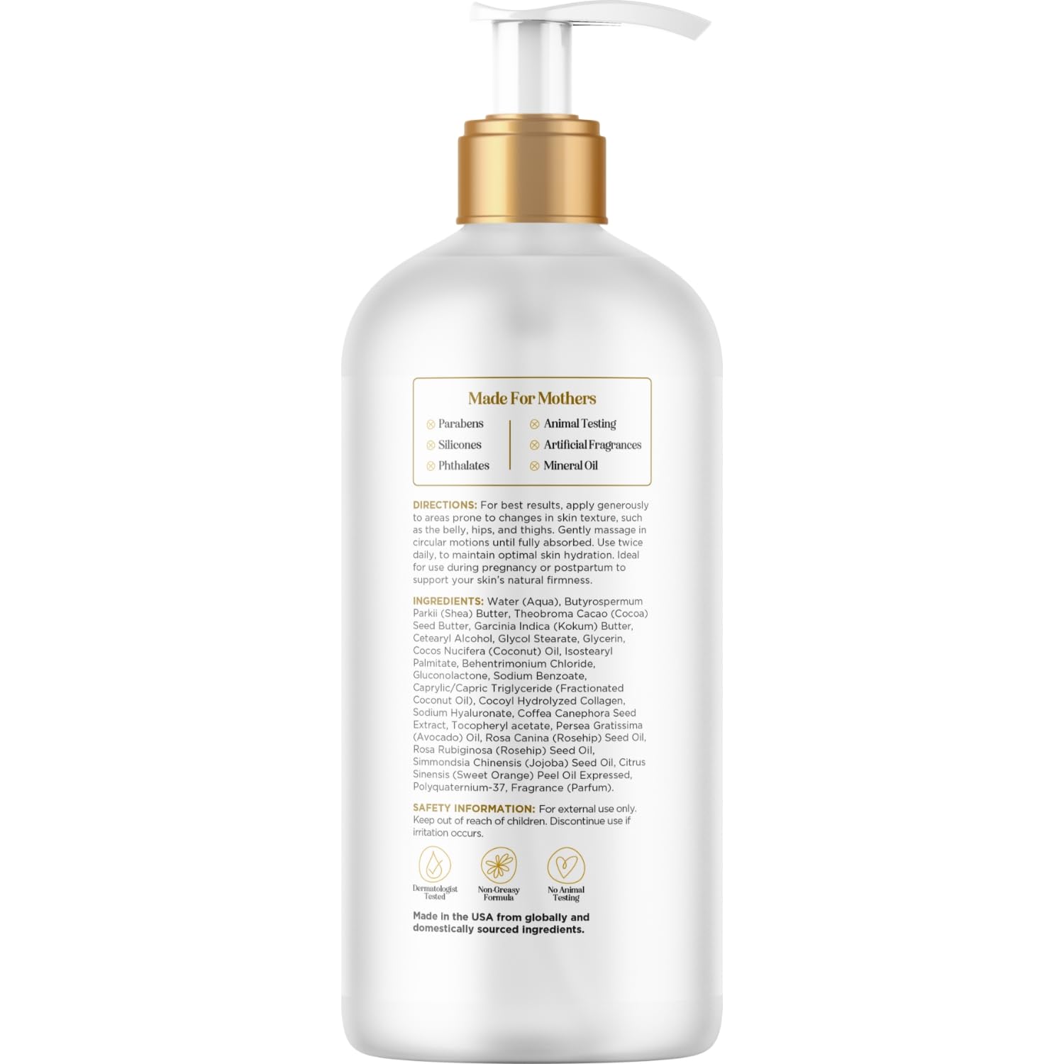 Mother Moon firming lotion texture reveals creamy consistency for skin elasticity