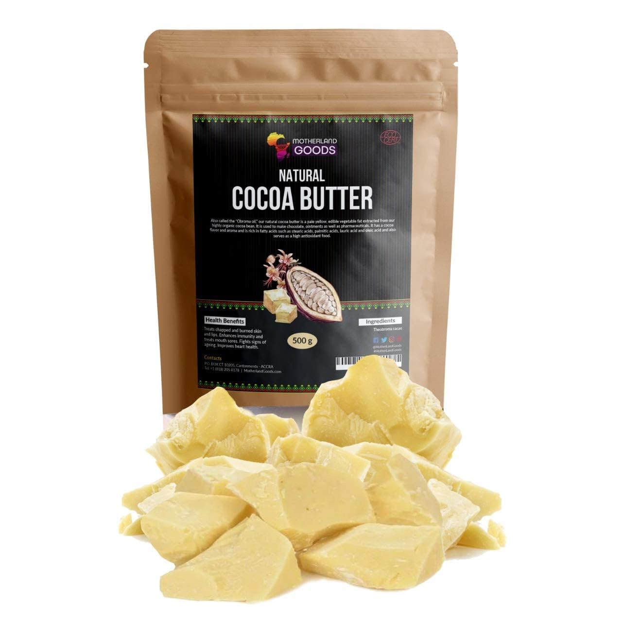Motherland Goods natural cocoa butter chunks for DIY body butter and skin hydration.