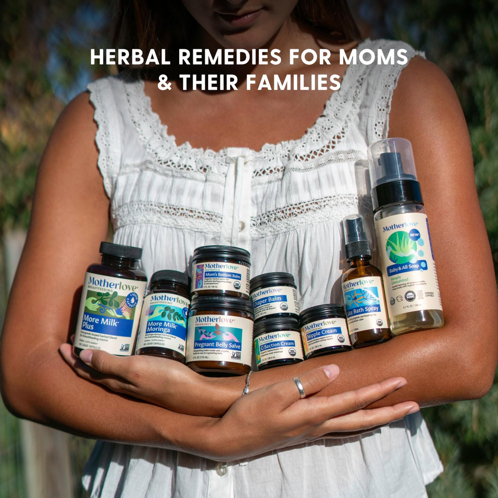 Motherlove nipple cream displayed as a soothing, lanolin-free option for nursing.