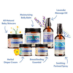 Motherlove pregnant belly salve demonstrates soothing care for stretch areas gently.