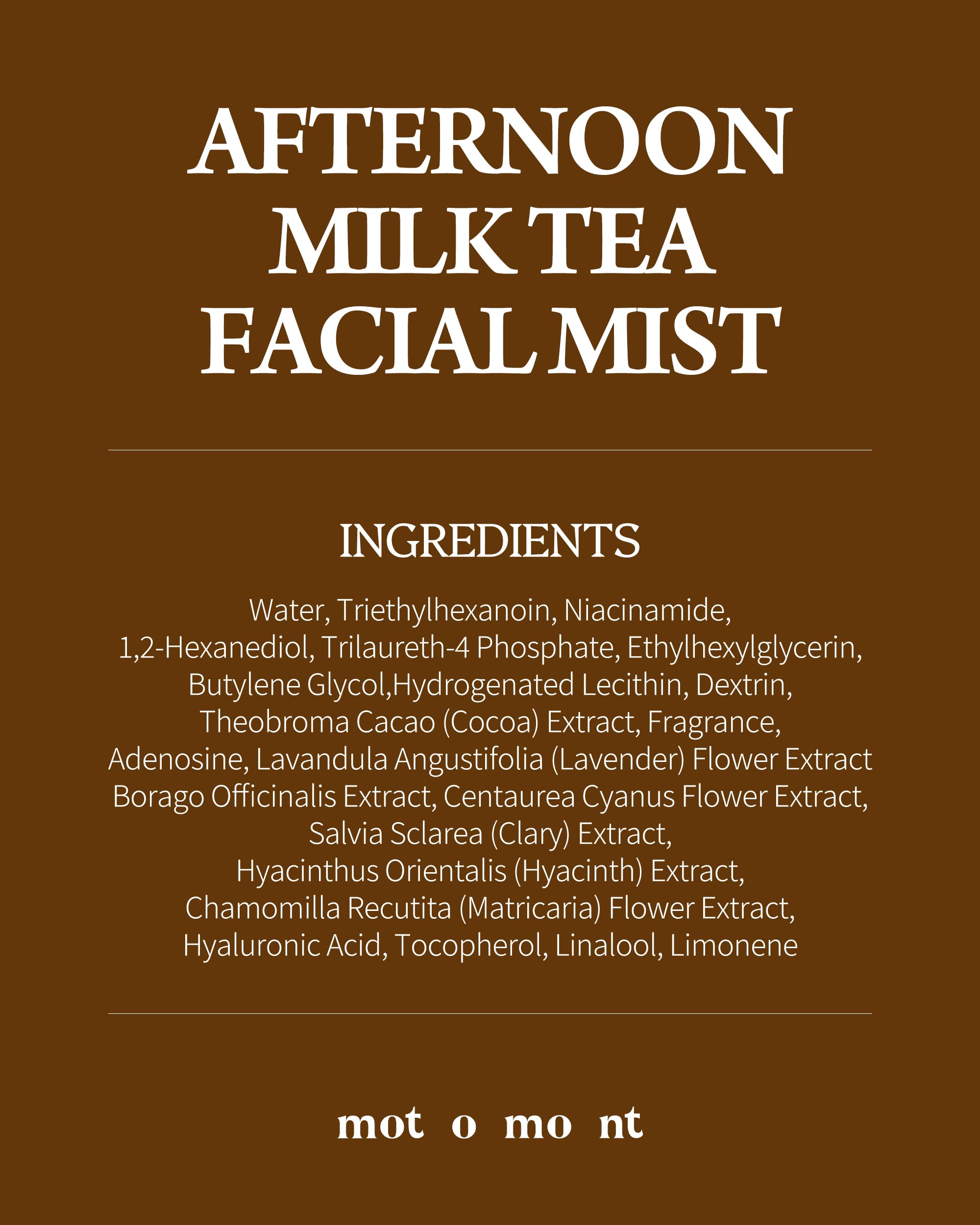 Motomont Milk Tea Mist with floral notes lingering after application.