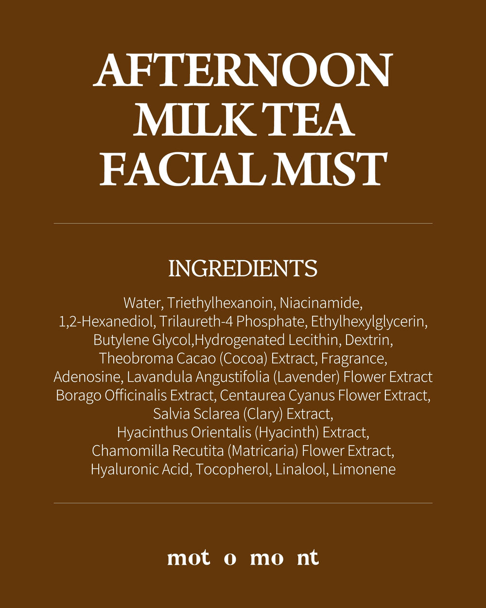 Motomont Milk Tea Mist with floral notes lingering after application.