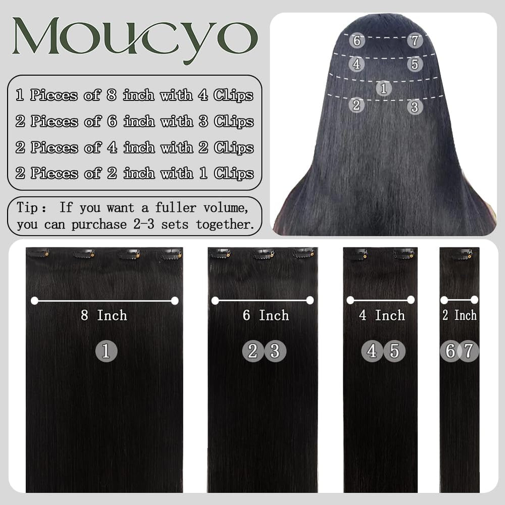 Remy Brazilian hair clip-in extensions with natural texture and shine.