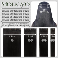 Remy Brazilian hair clip-in extensions with natural texture and shine.