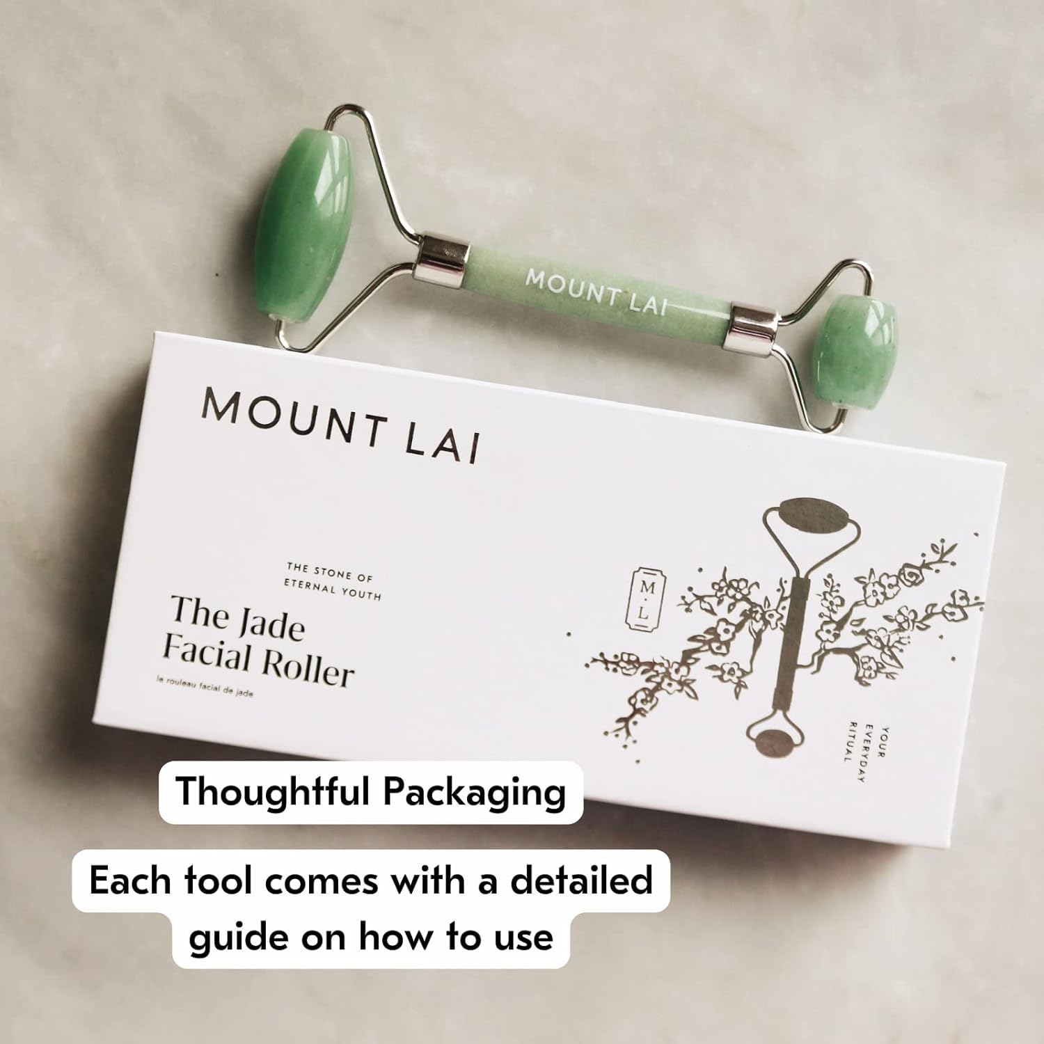 Mount Lai jade roller soothing jaw tension and relaxing muscles.