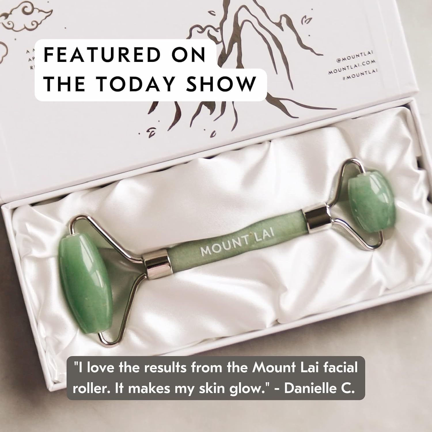 Mount Lai jade roller with storage pouch, easy self-care ritual.