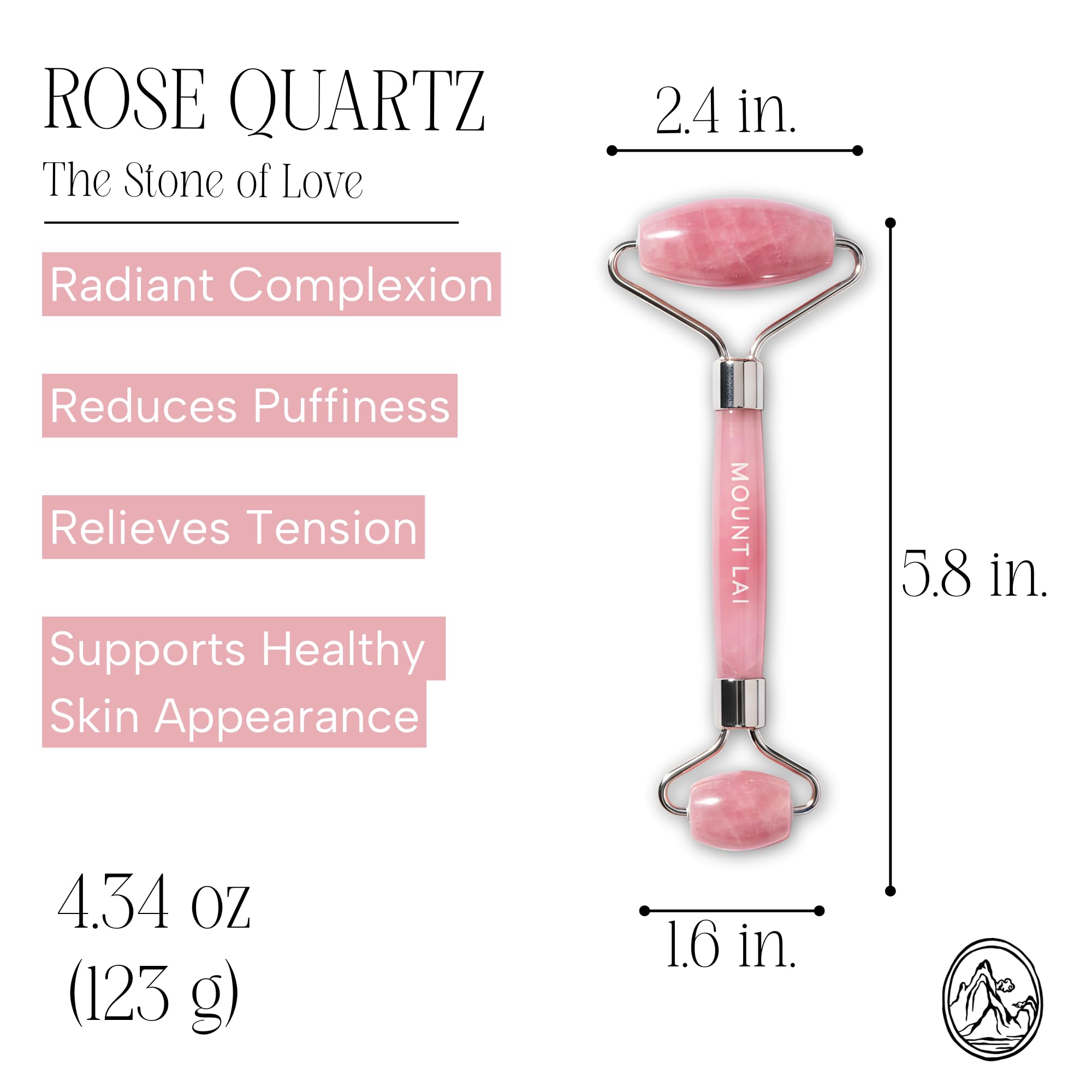 Mount Lai rose quartz roller used around the eyes for gentle puff reduction