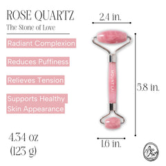 Mount Lai rose quartz roller used around the eyes for gentle puff reduction