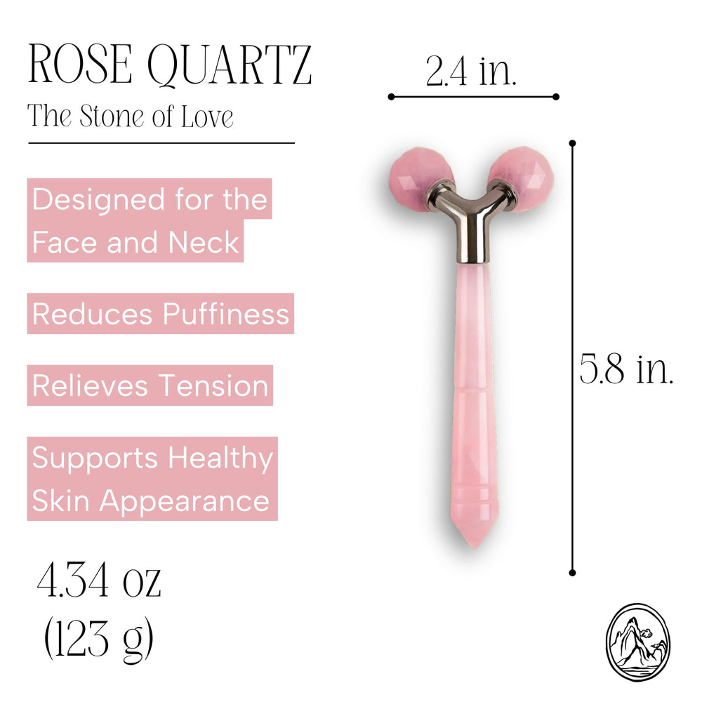 Mount Lai rose quartz massager on shoulder demonstrates neck contouring.