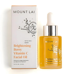 Mount Lai Vitamin C facial oil goji berry bottle highlights radiant skin potential.