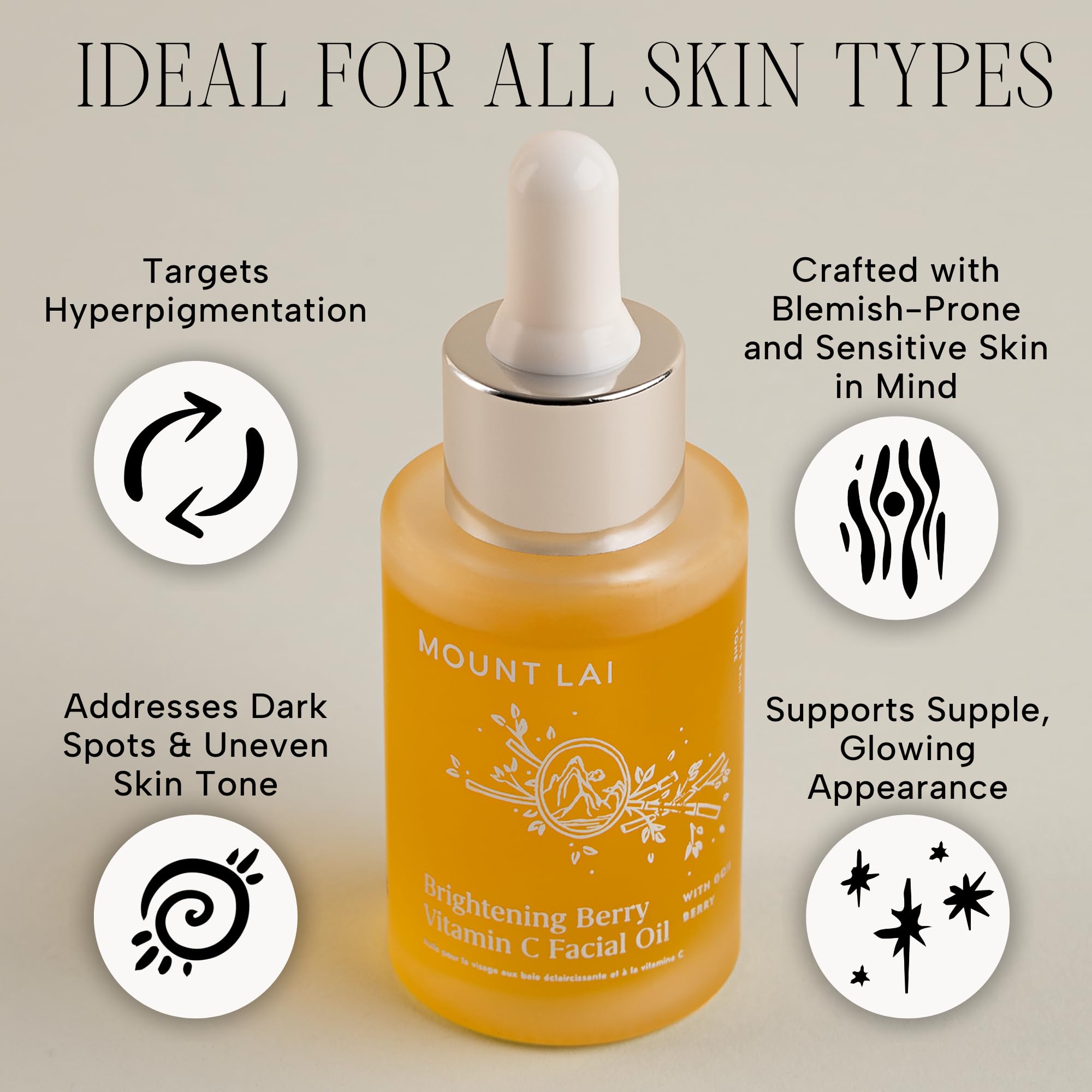 Mount Lai goji berry facial oil bottle close-up showing rosehip blend.
