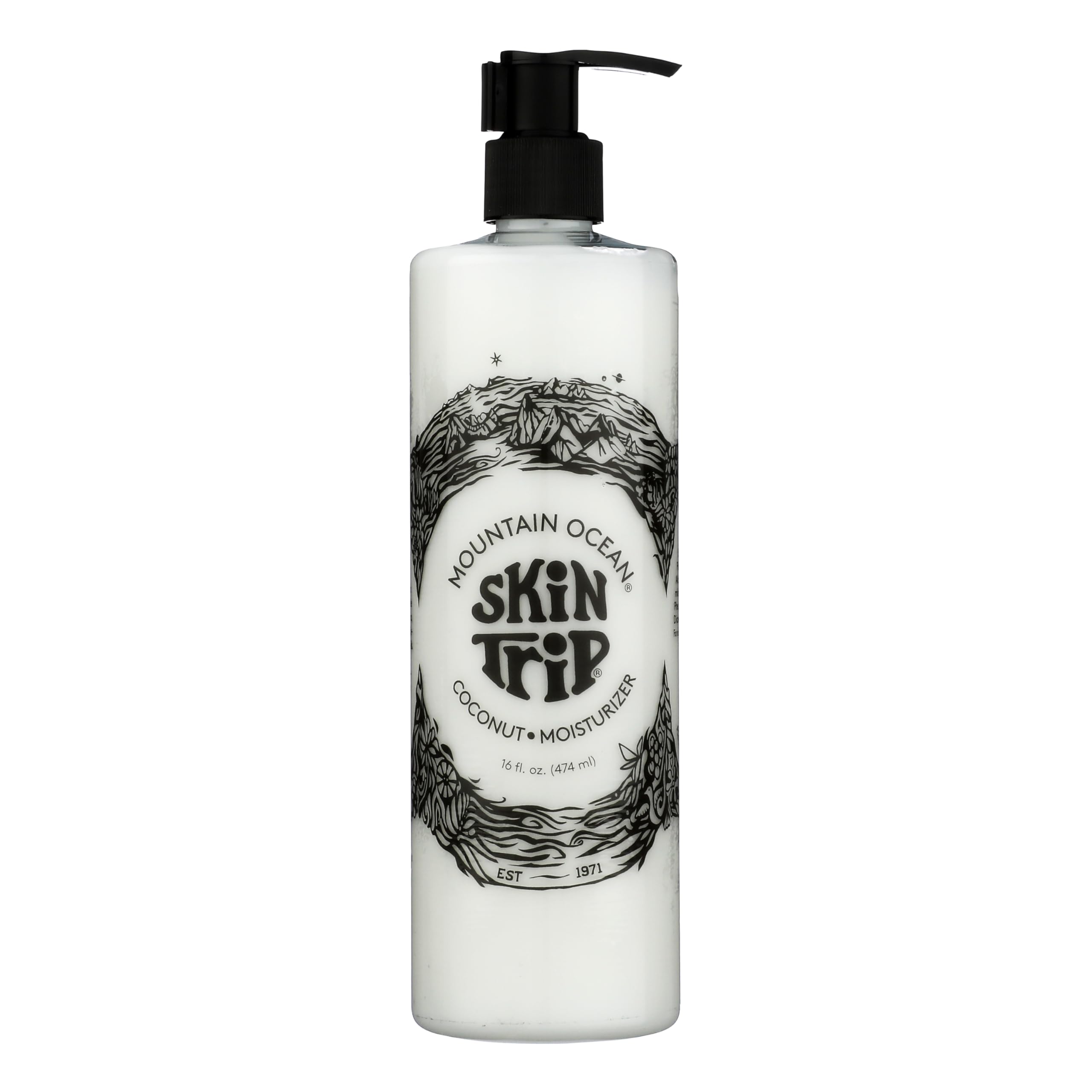 Mountain Ocean Skin Trip Coconut Body Lotion pump bottle for fast hydration.