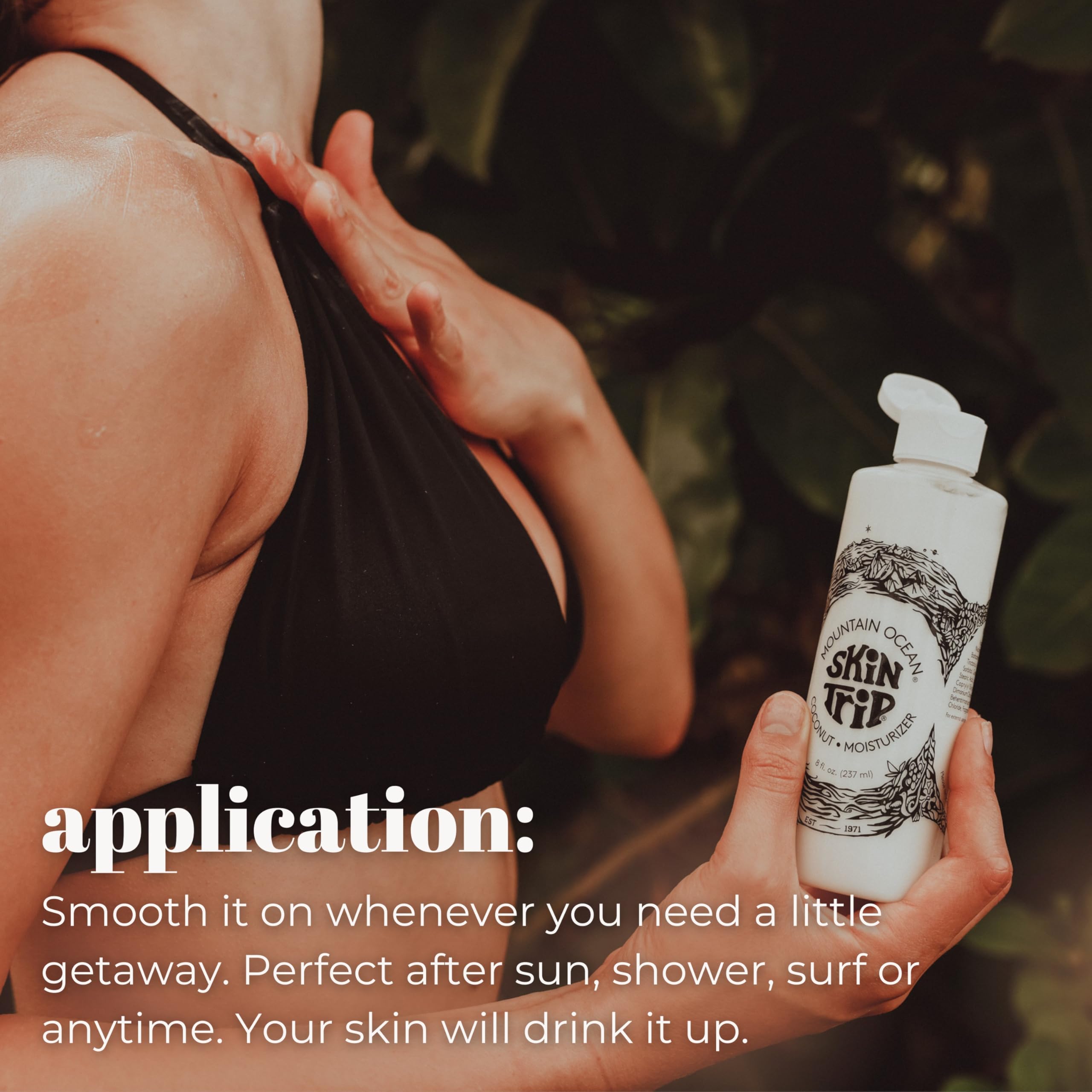Mountain Ocean Skin Trip lotion being applied for hydration.