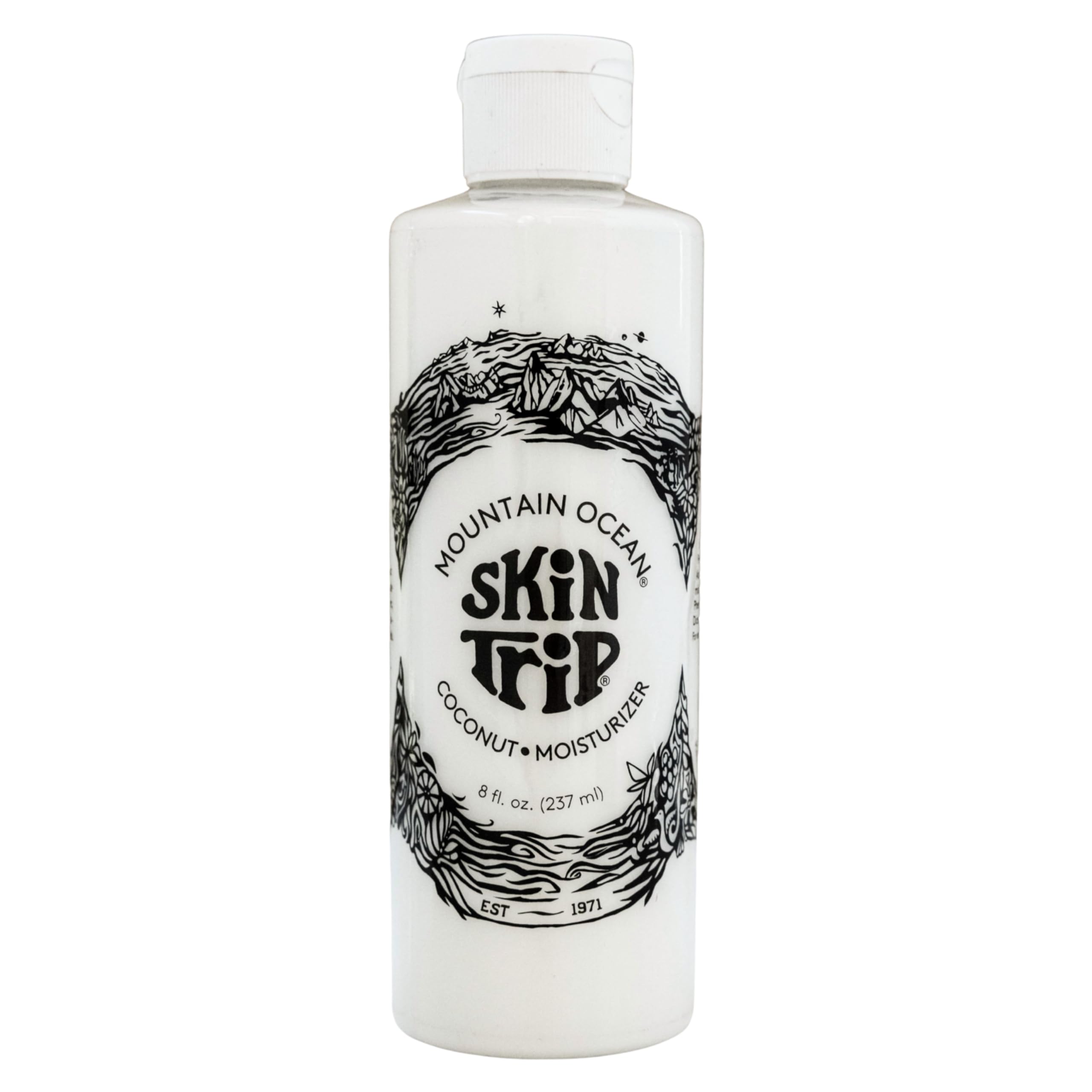 Mountain Ocean Skin Trip coconut lotion bottle with new label for everyday hydration