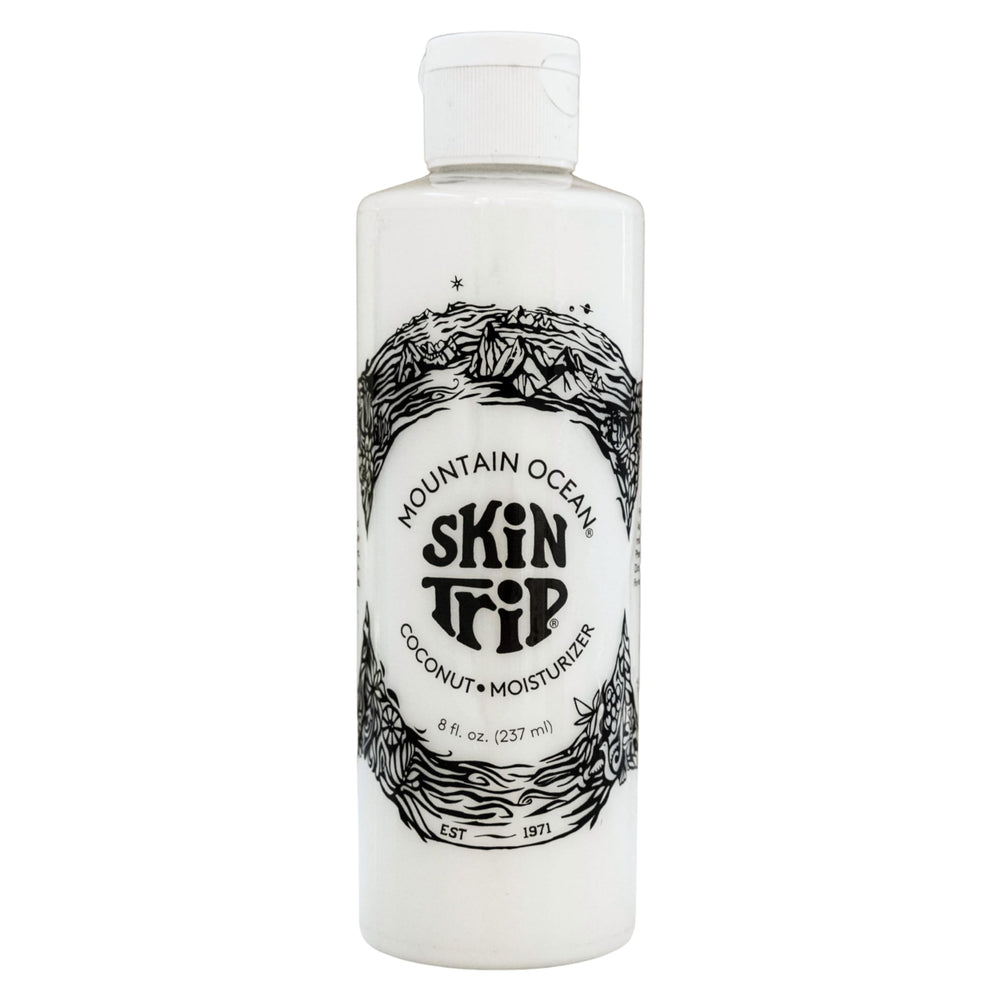 Mountain Ocean Skin Trip coconut lotion bottle with new label for everyday hydration