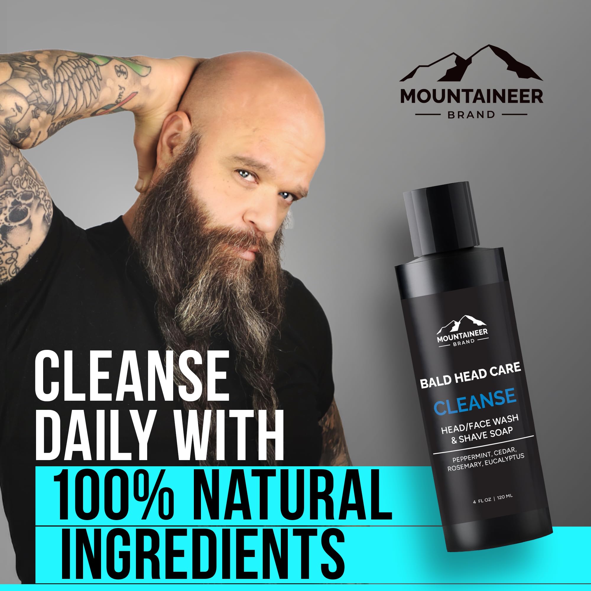 Mountaineer Brand 2in1 scalp wash and shave soap in use for efficient grooming.