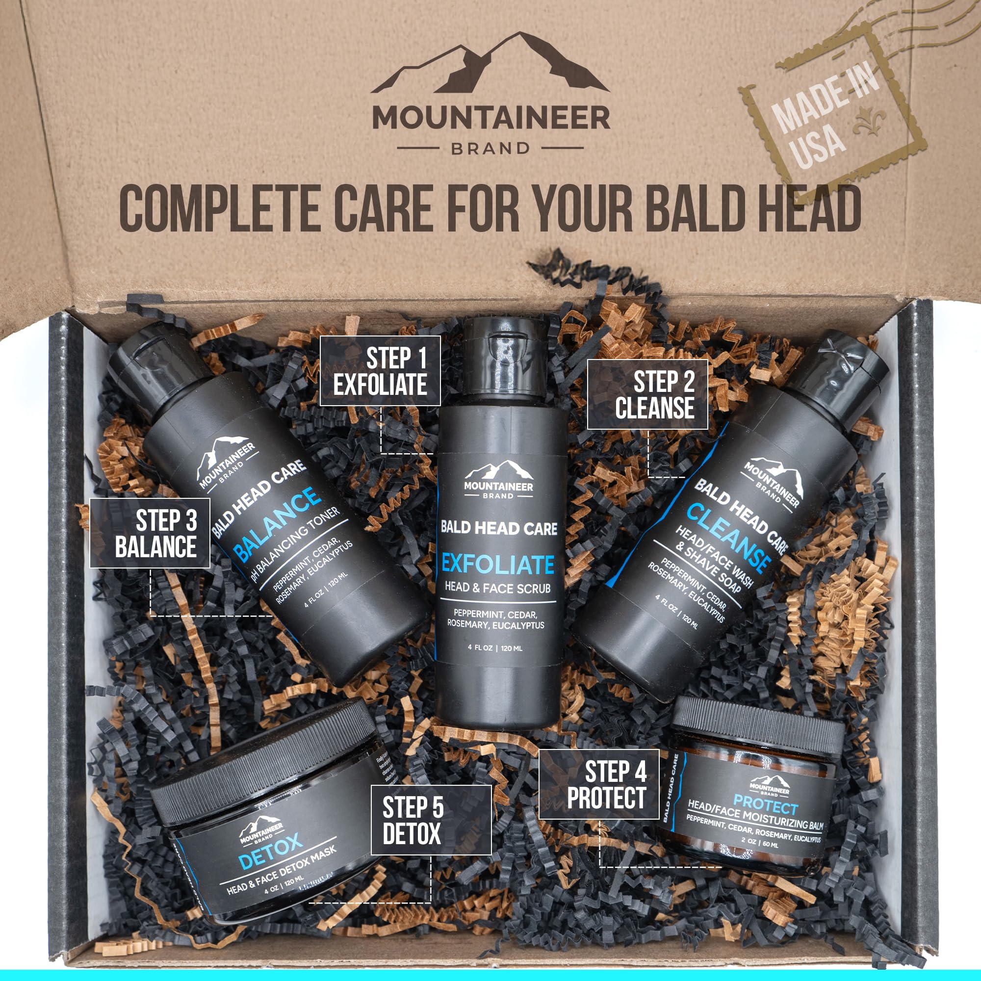 Mountaineer Brand Bald Head Care Bundle promotes a complete, convenient routine.