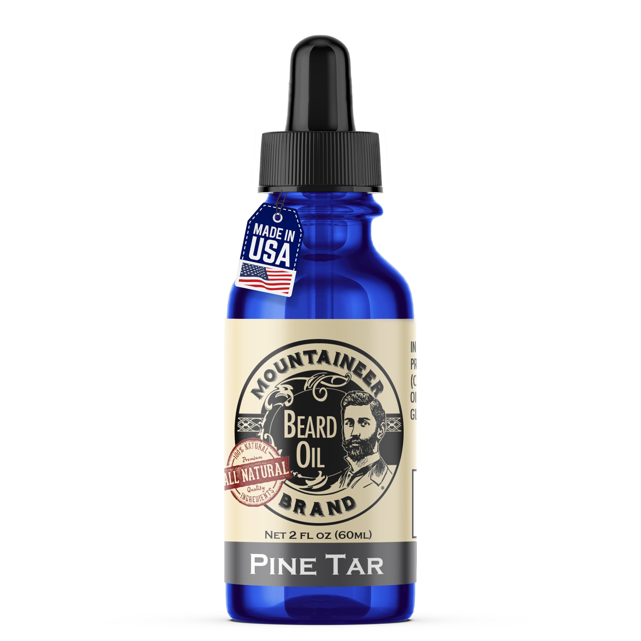 Mountaineer Brand Natural Beard Oil Pine Tar bottle hydrates and conditions dry beards.