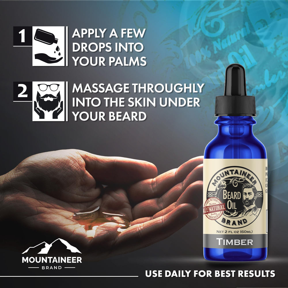 Mountaineer Brand Natural Beard Oil Pine Tar droplet signals quick absorption and hydration.