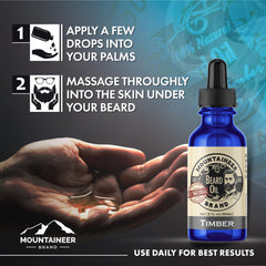Mountaineer Brand Natural Beard Oil Pine Tar droplet signals quick absorption and hydration.