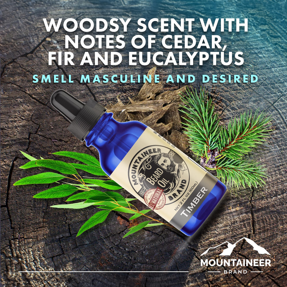 Mountaineer Brand Natural Beard Oil timber cap close-up for premium scent