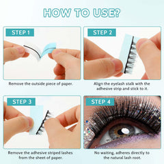 Mozeat Lens eyelash tape strip close-up demonstrates soft, skin-friendly material.