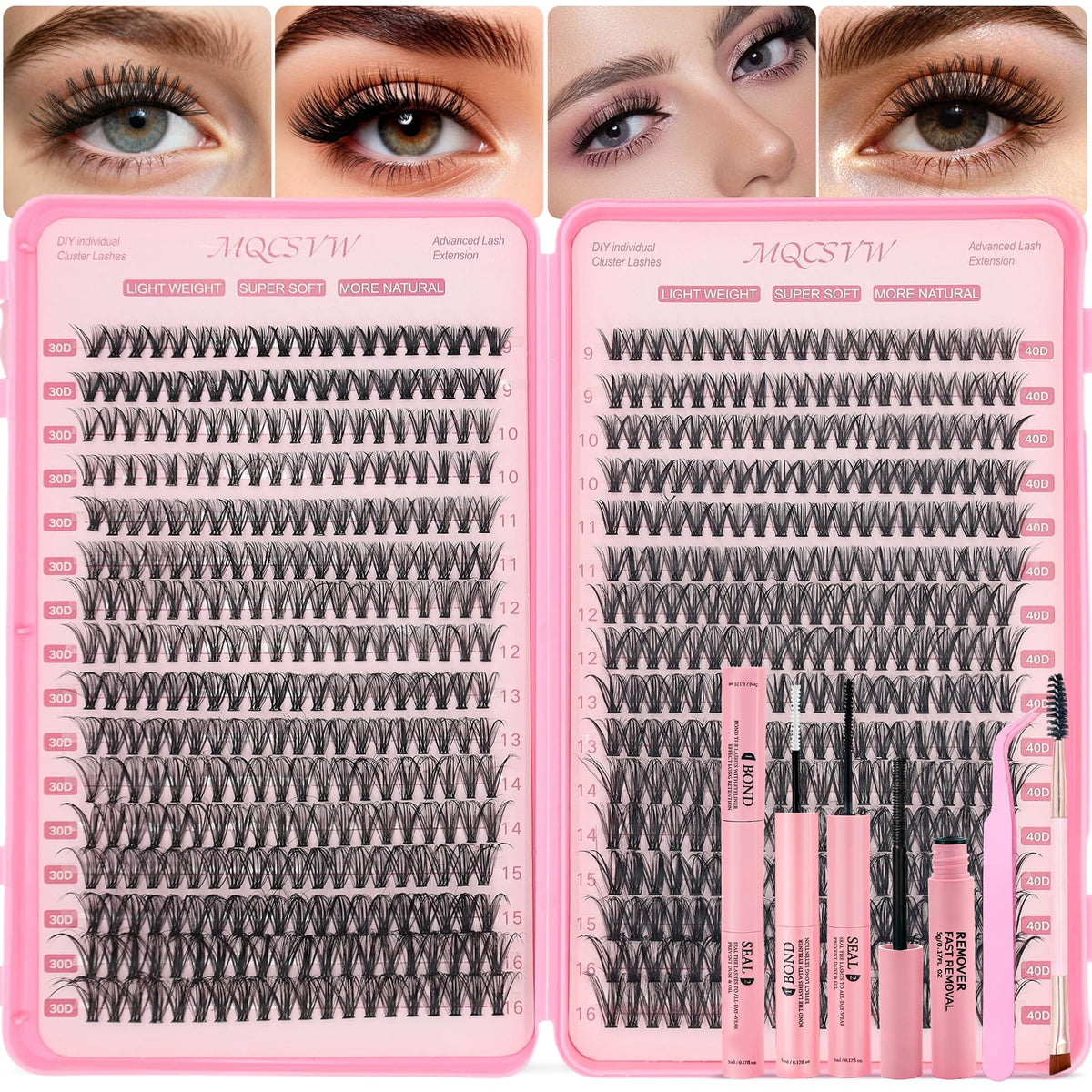 MQCsvw lash clusters kit 640pcs for natural, wispy at-home lashes