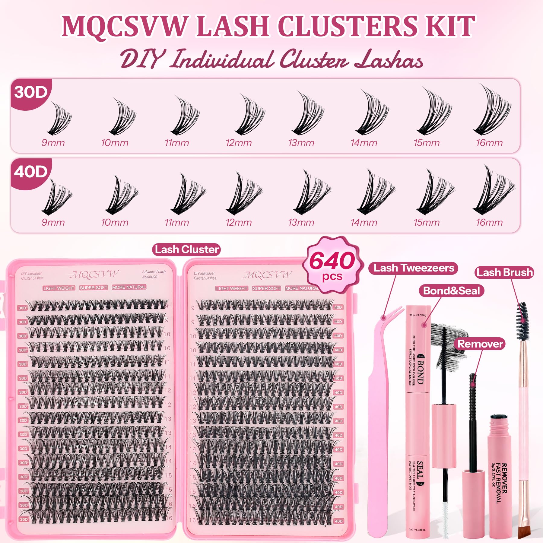 MQCsvw lash clusters lengths 9-16mm for customizable density