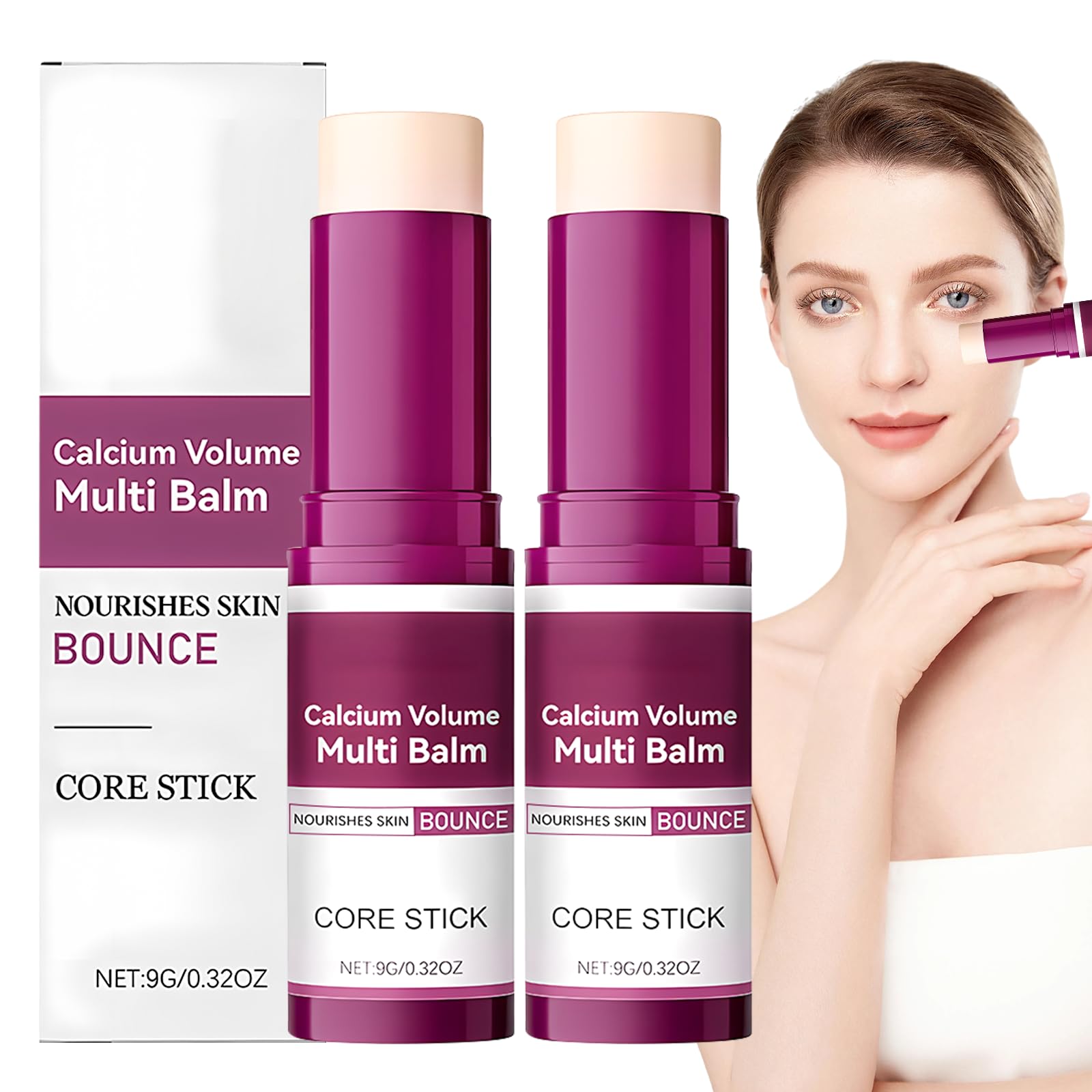 MQN Calcium Stick applied to the face for hydration and prep.