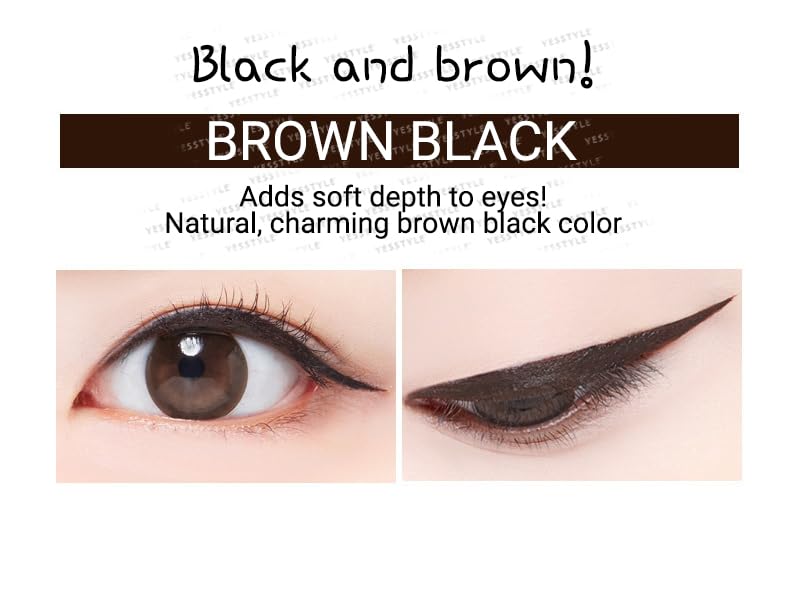 MQNY MacQueen waterproof pen eyeliner Brown Black brush-tip precision swatch.