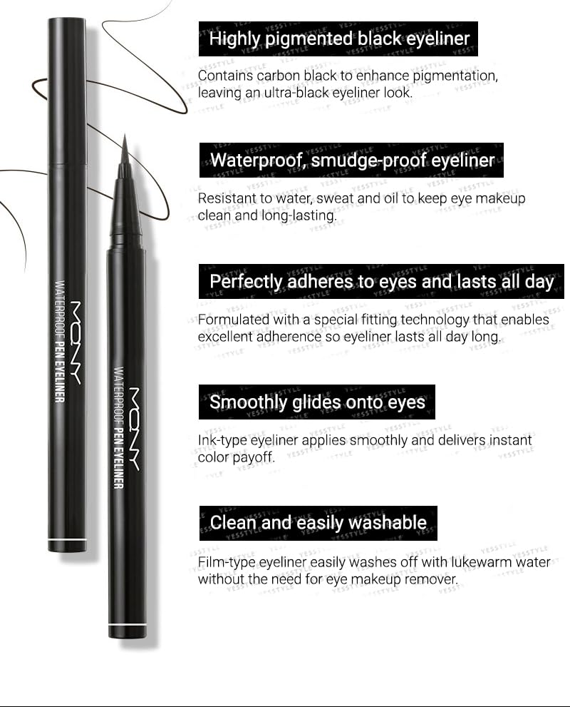 MQNY MacQueen waterproof pen eyeliner Brown Black swatch on skin for long-lasting color.
