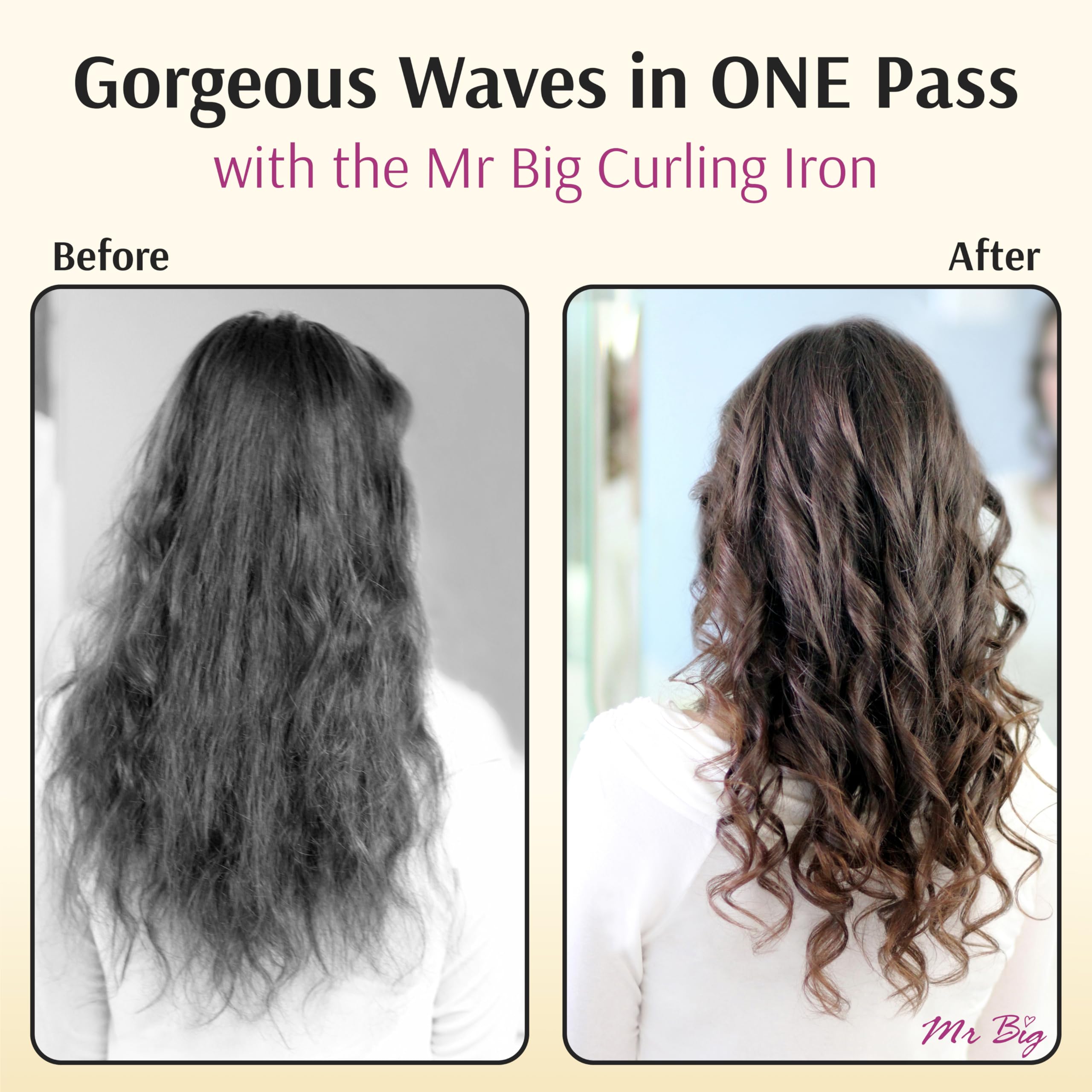 Mr Big anti-frizz ceramic barrel helps control flyaways and shine