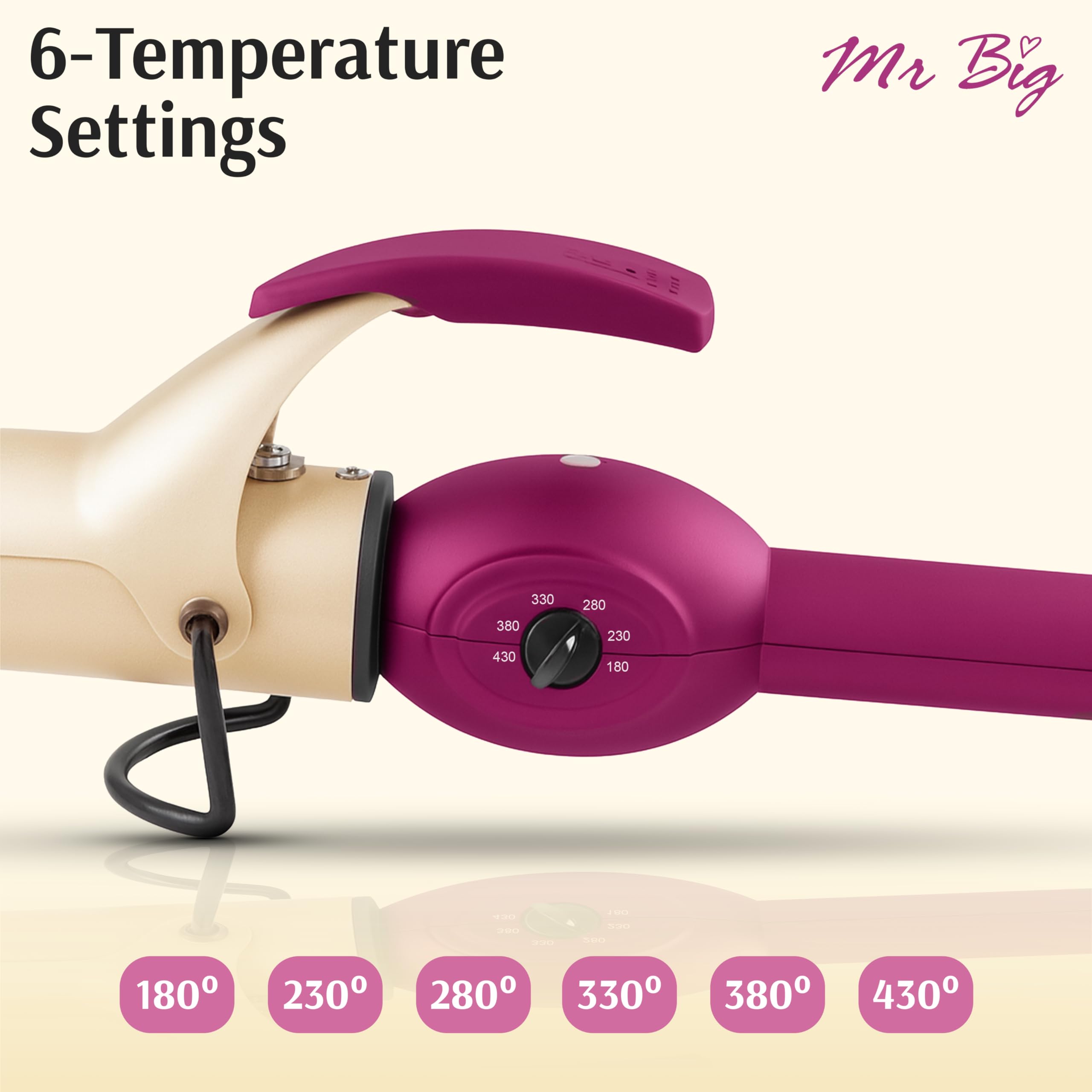 Ceramic barrel provides even heat distribution for consistent results.