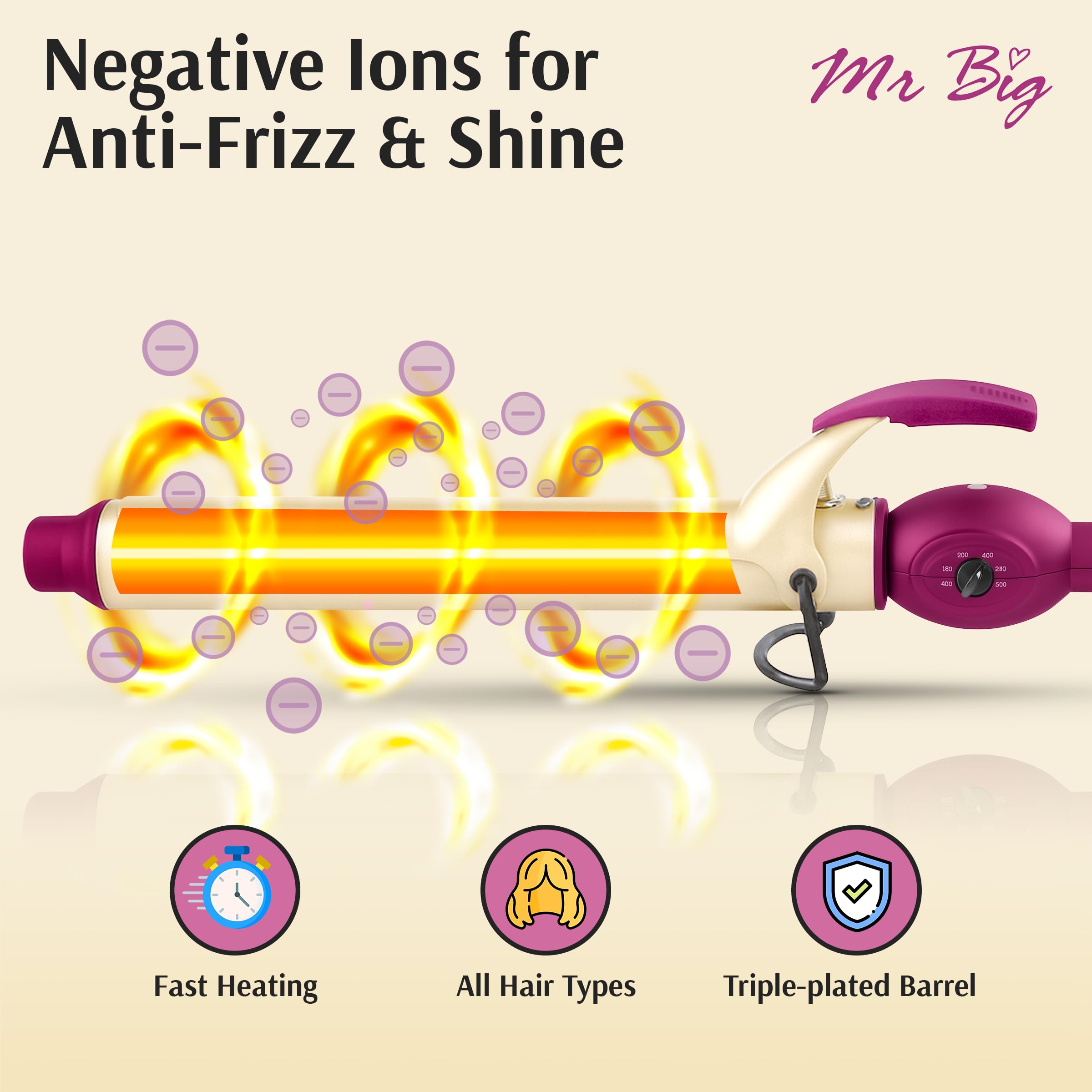 Soft curls formed with the ceramic wand for smooth, frizz-free results.