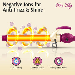 Soft curls formed with the ceramic wand for smooth, frizz-free results.