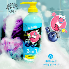 Mr. Bubble Berry Smooth 3in1 label highlights cruelty-free and tear-free formula.