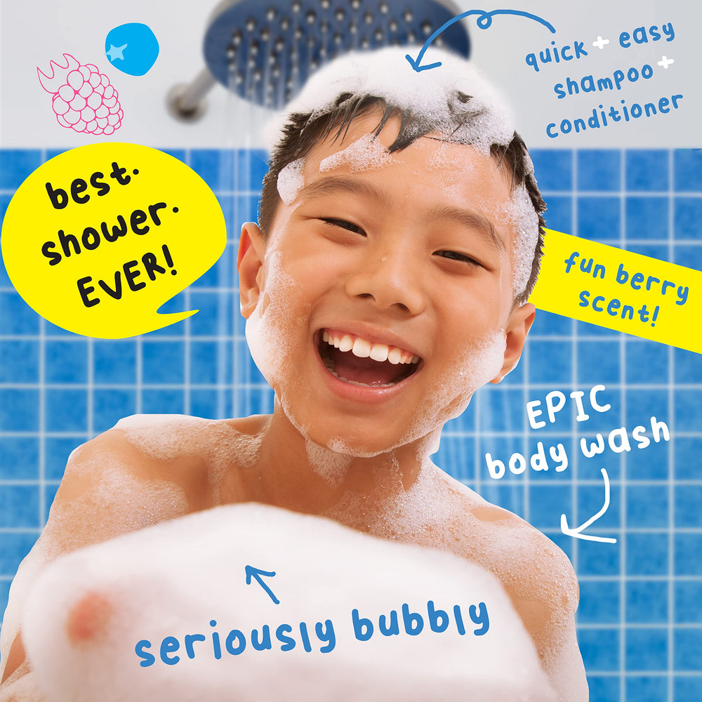 Mr. Bubble Berry Smooth 3in1 pack image with three bottles, great value for busy families.