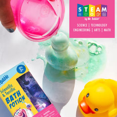 Mr. Bubble science beaker toy creates foamy bath fun for kids.