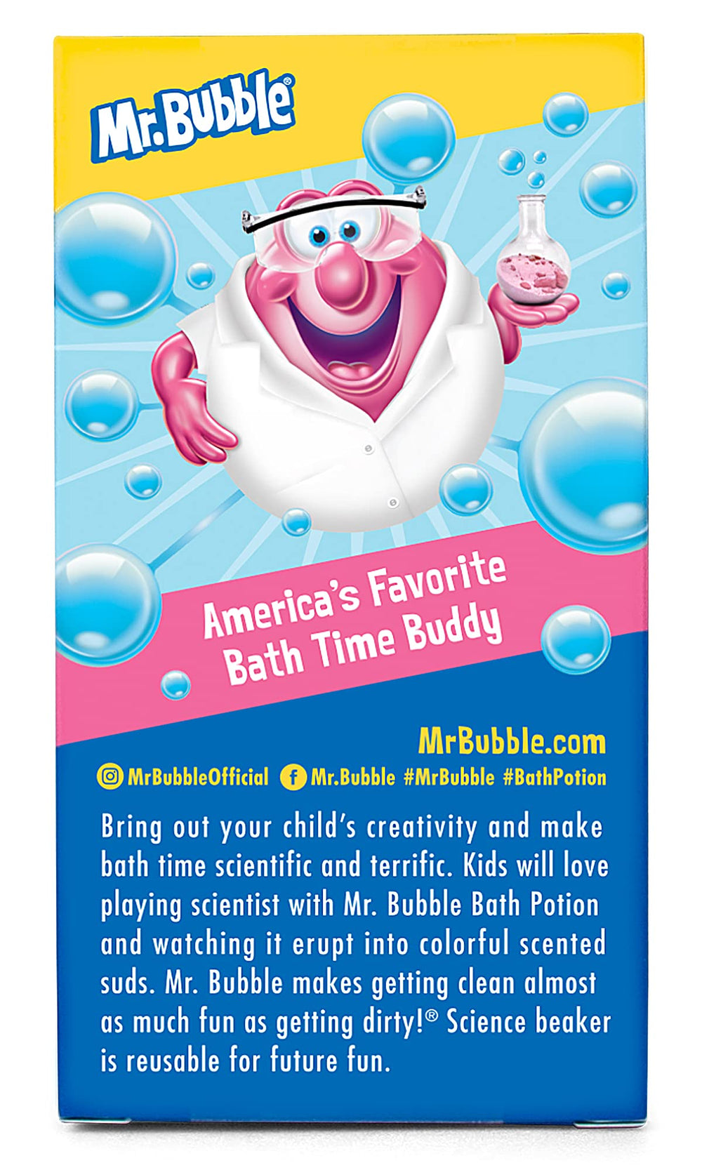 Mr. Bubble bath potions unleash vivid colors and bubbles for engaging bath time.