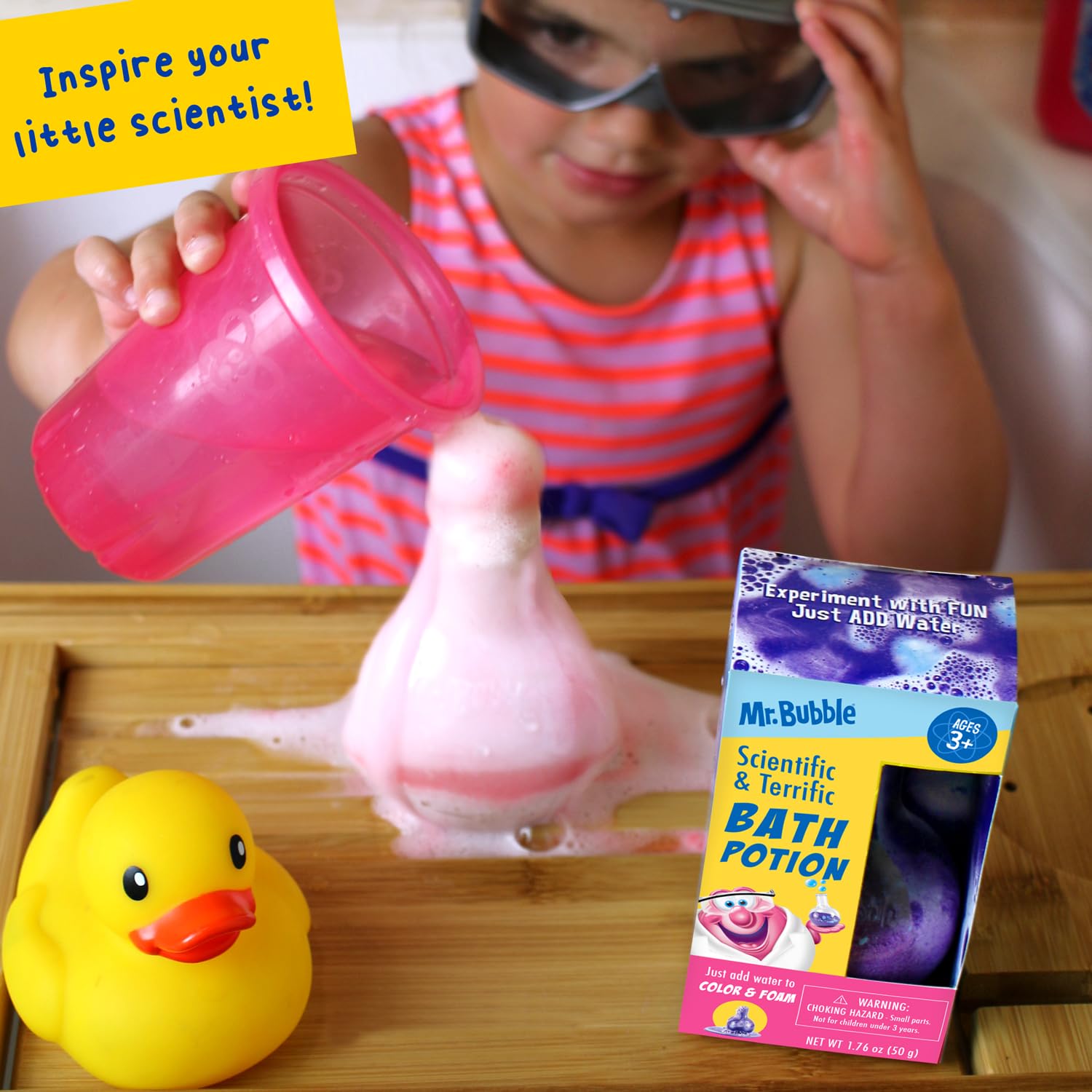 Mr. Bubble potions paraben-phthalate-free for safe bath play.