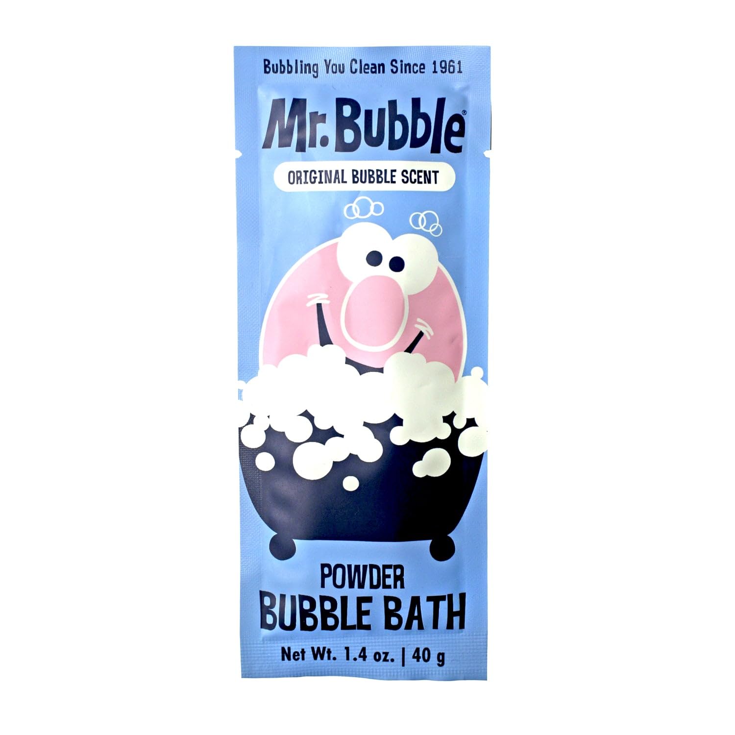 Mr. Bubble original bubble gum scent packet offers nostalgic bath fragrance.