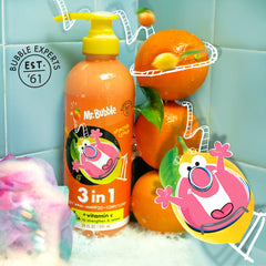 Mr. Bubble Spirited Citrus 3in1 bottle during family bath time with sudsy fun.