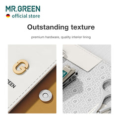 MR.GREEN PU leather case detail highlights stylish design and travel-friendly build.