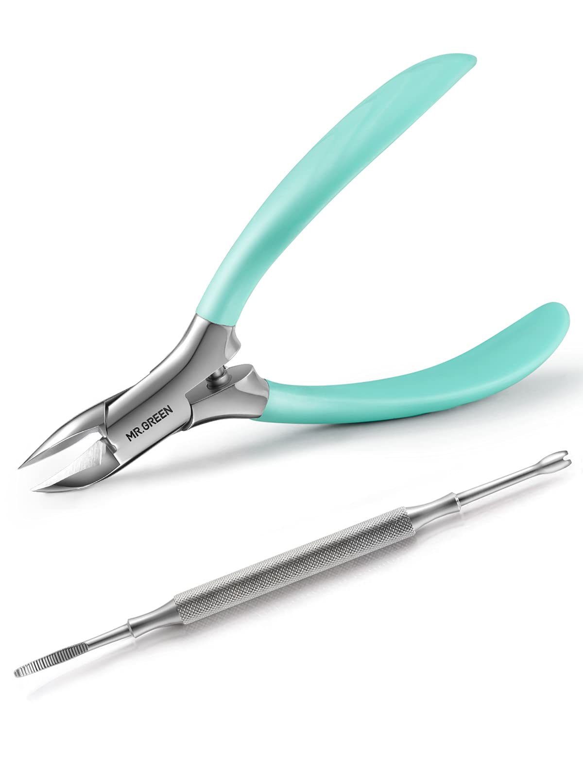 MR.GREEN nail clippers heavy-duty close-up highlighting sharp blades for tough nails.