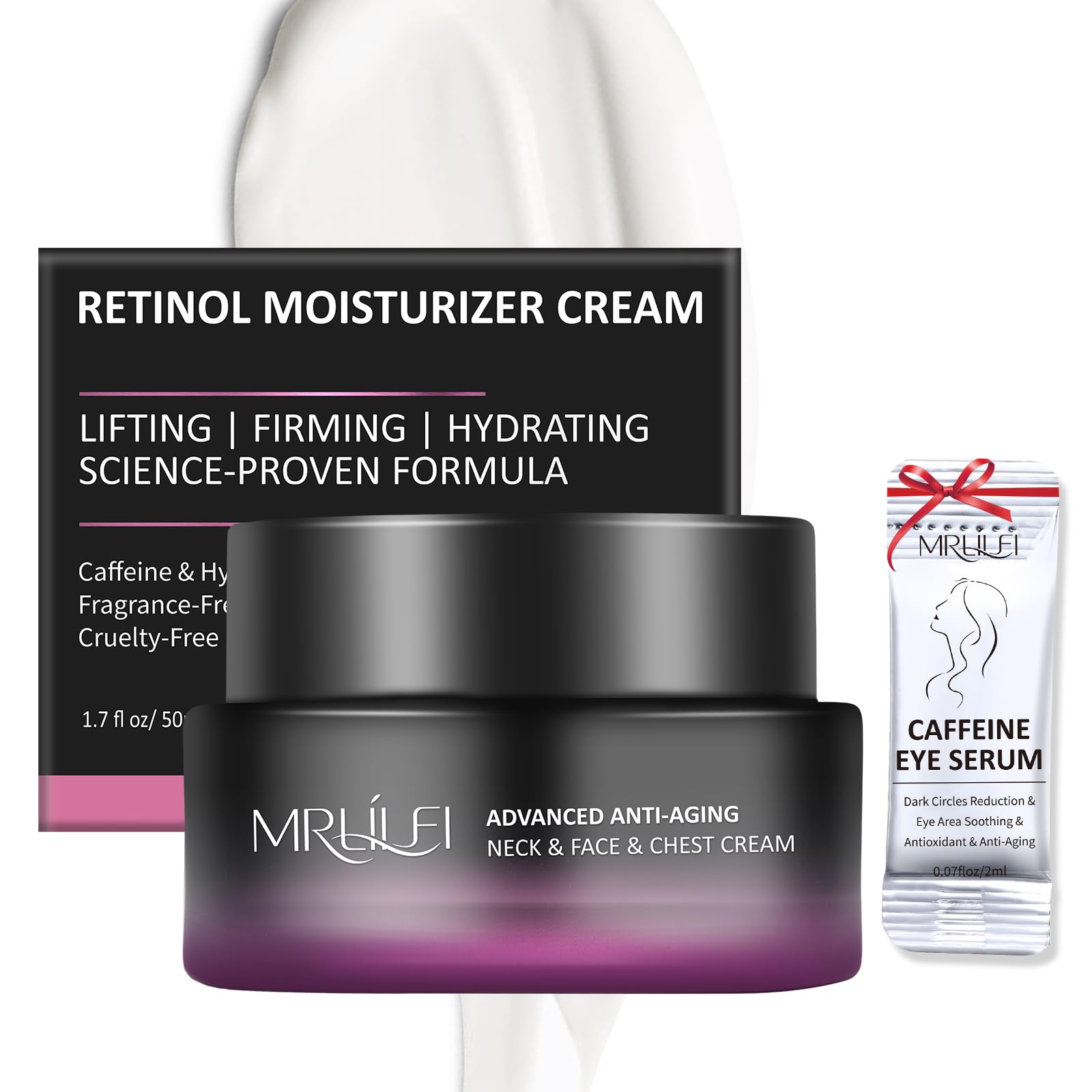 MRLILEI neck cream being applied to neck and décolletage for firmer-looking skin